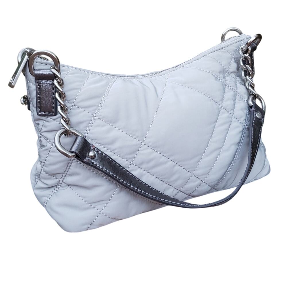 New! Talbots Gray Mist & Pewter Quilted Baguette Shoulder Bag Winter Fashion